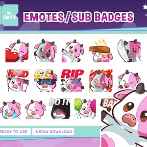 16x pink cow pack emotes | cow twitch emote | cute cow emote | twitch Emote | streaming or gaming | discord | youtube