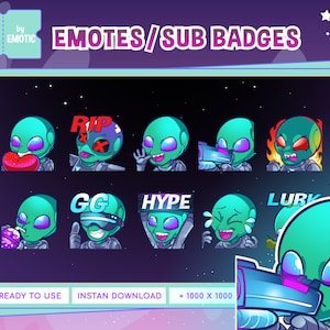 Emotes de Twitch - Emotes de extraterrestres - Emotes de Discord - Stickers de Facebook - Emotes de hombre del espacio - Emotes de streamer