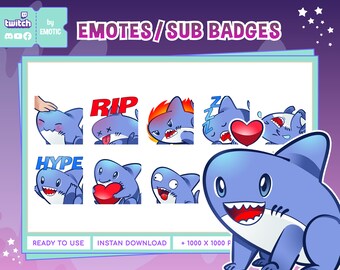Cute Shark Twitch Emotes | for Streaming or gaming | Emotes | Discord | Stickers