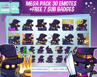 Mega pack 30 wizard horror characters | the witch twitch emotes | black cat emotes | magic | horror emotes | wizard emotes