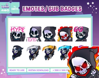Twitch Emote Pack: Grim Reaper 5 Emotes y 5 Sub Badges / Grim Reaper Emote / Grim Reaper Badges / Streaming o Gaming