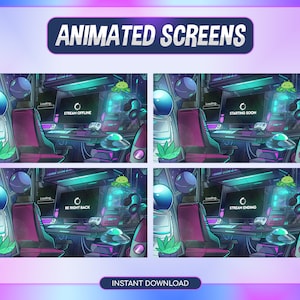 Pantallas animadas de Twitch / Pantallas de transmisión Cozy Twitch Overlay / pantallas de transmisión astronauta / astronauta animado / gráfico de transmisión / sin IA