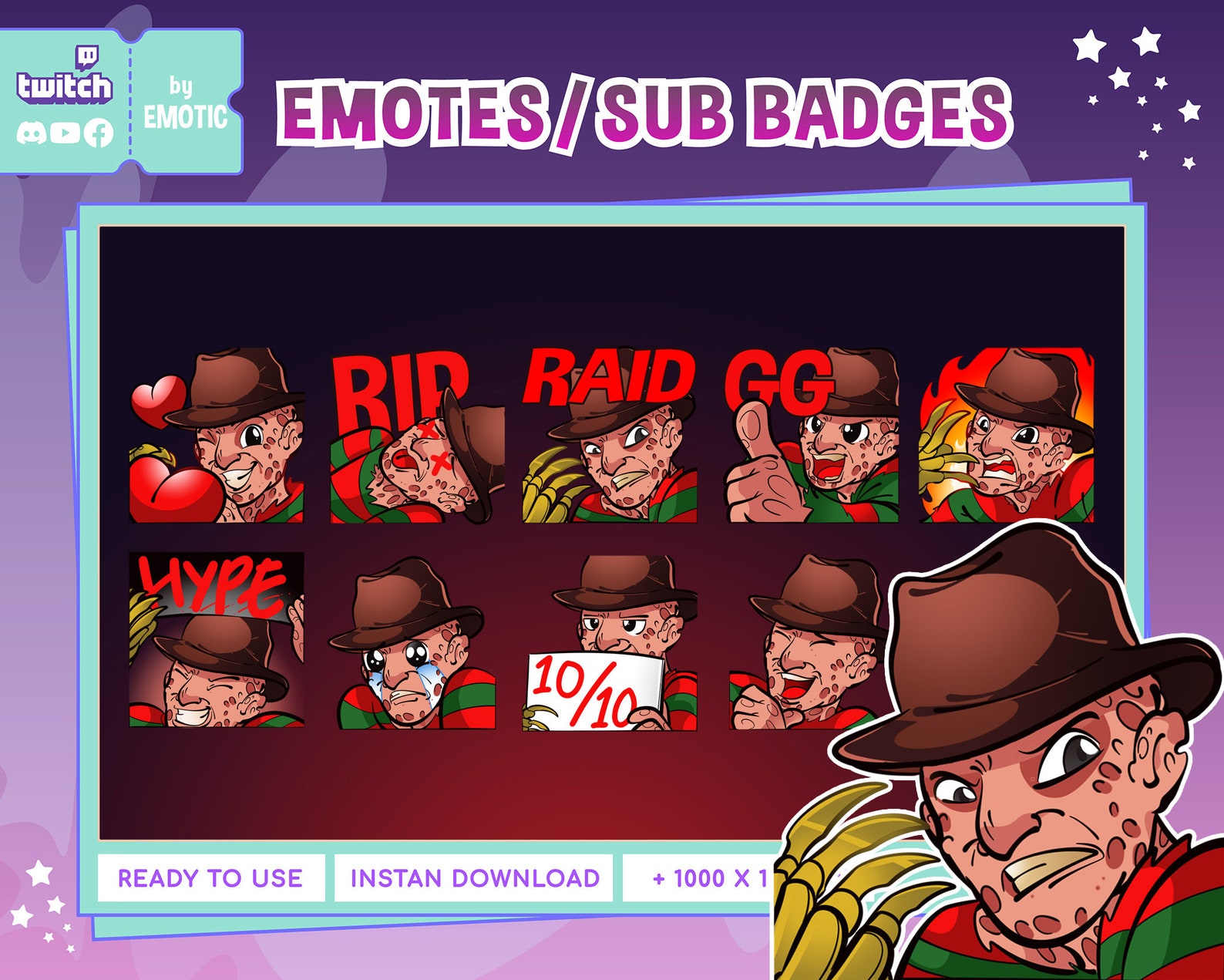 Freddy Krueger Twitch Emotes DBD Emote Horror Emote Twitch Emote for