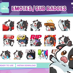16x cow pack emotes | cow twitch emote | cute cow emote | twitch Emote | streaming or gaming | discord | youtube