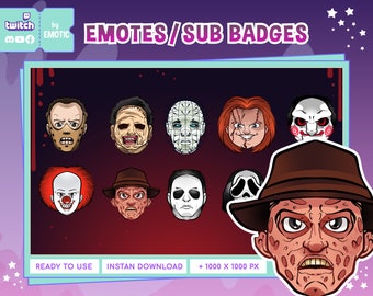 Insignias de suscripción de Twitch / Paquete de 10 películas de terror clásicas / Insignia de suscripción de terror / Insignia de suscripción de DBD