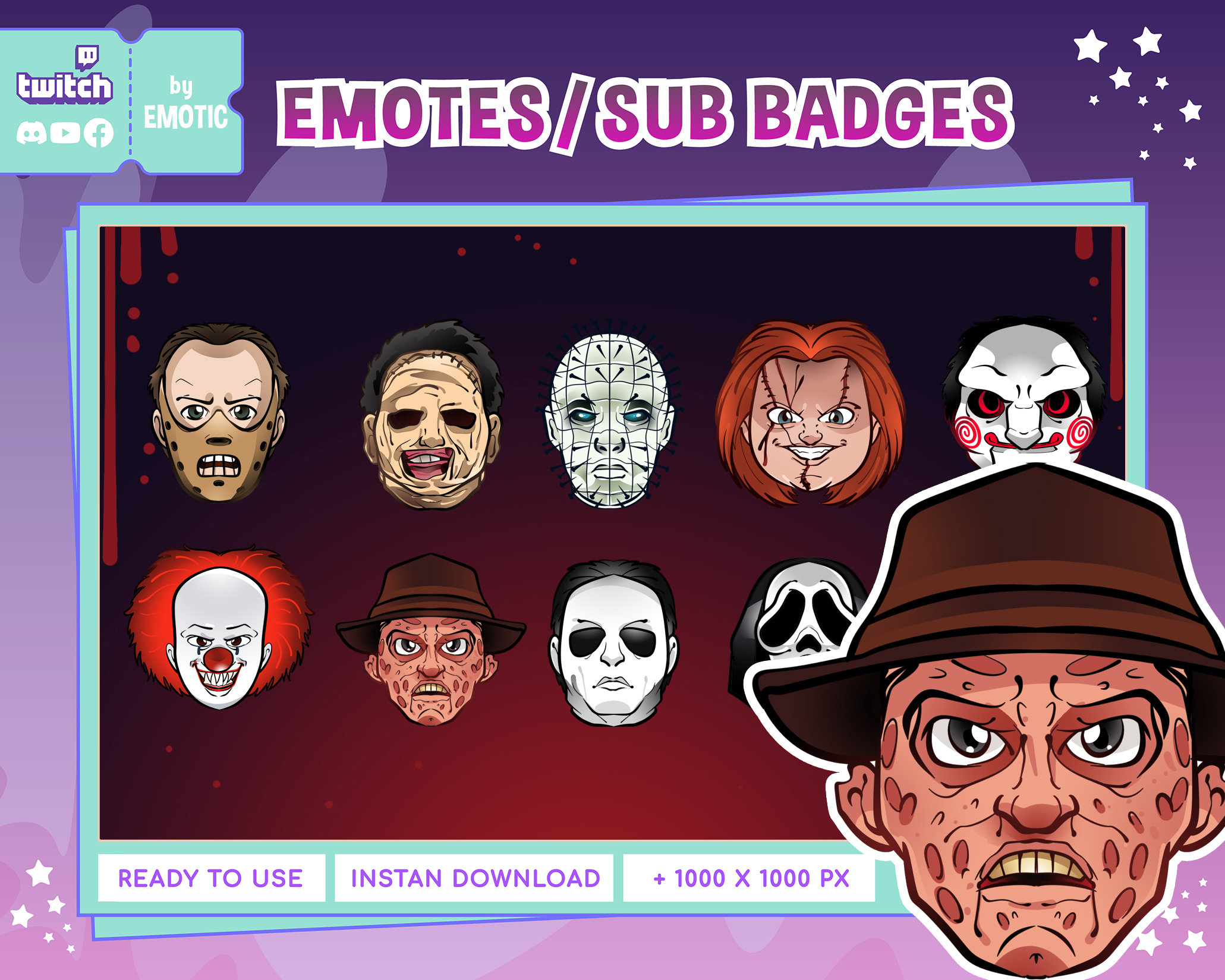 Twitch sub badges | 10 classic horror movie Package  | horror sub badge | DBD sub badge