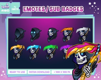 insignias de suscripción de twitch de grim reaper - emoticón de terror - emoticón de transmisión - twitch - youtube - discord
