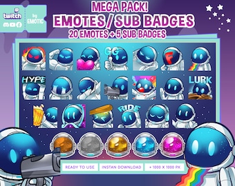 Astronaut Emotes Mega Pack - Twitch Emotes - Youtube Emotes - Discord - Facebook - Streamer Emotes - Space Emotes