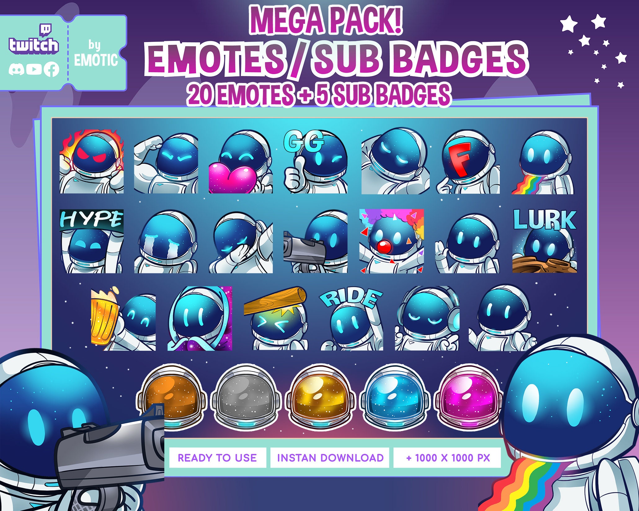Astronaut Emotes Mega Pack Twitch Emotes Youtube Emotes Discord