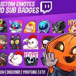 Custom twitch emotes | 1 emote | custom chibi emotes | custom twitch sub badges | custom bit bagdes | custom discord emotes.