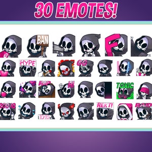 Mega pack Grim reaper 30 emotes ¡emoticones de Twitch! + 5 insignias de suscripción gratuitas adicionales / Twitch / Discord / para transmisores o jugadores imagen 2