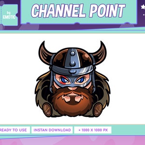 May include: A cartoon illustration of a Viking warrior's head with a horned helmet, blue eyes, and a red and blue stripe across his face. The background is white. The text "CHANNEL POINT" is at the top of the image.