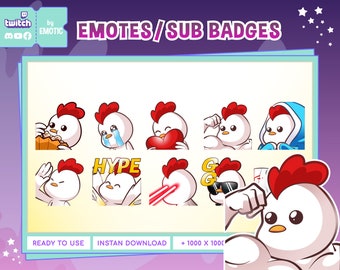 Cute Chibi chicken Emotes - Twitch Emotes - Youtube Emotes - Discord Emotes - Facebook Stickers - for Streamer or gaming