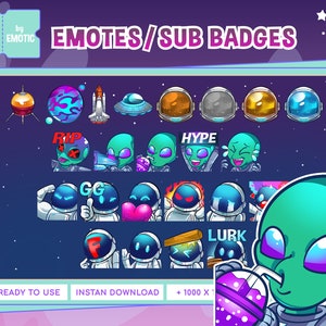 Twitch Emote Space Mega Pack : Alien Emotes | Astronaut Emotes | Rocket Badges | Astronaut Helmet | Streaming | Gaming