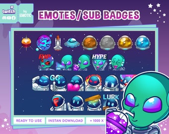 Twitch Emote Space Mega Pack : Alien Emotes | Astronaut Emotes | Rocket Badges | Astronaut Helmet | Streaming | Gaming