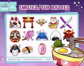 Japanese sub badges theme | japan sub badges | kawaii sub badges | twitch sub badges | japanese emotes theme | cute japanese | ramen emotes