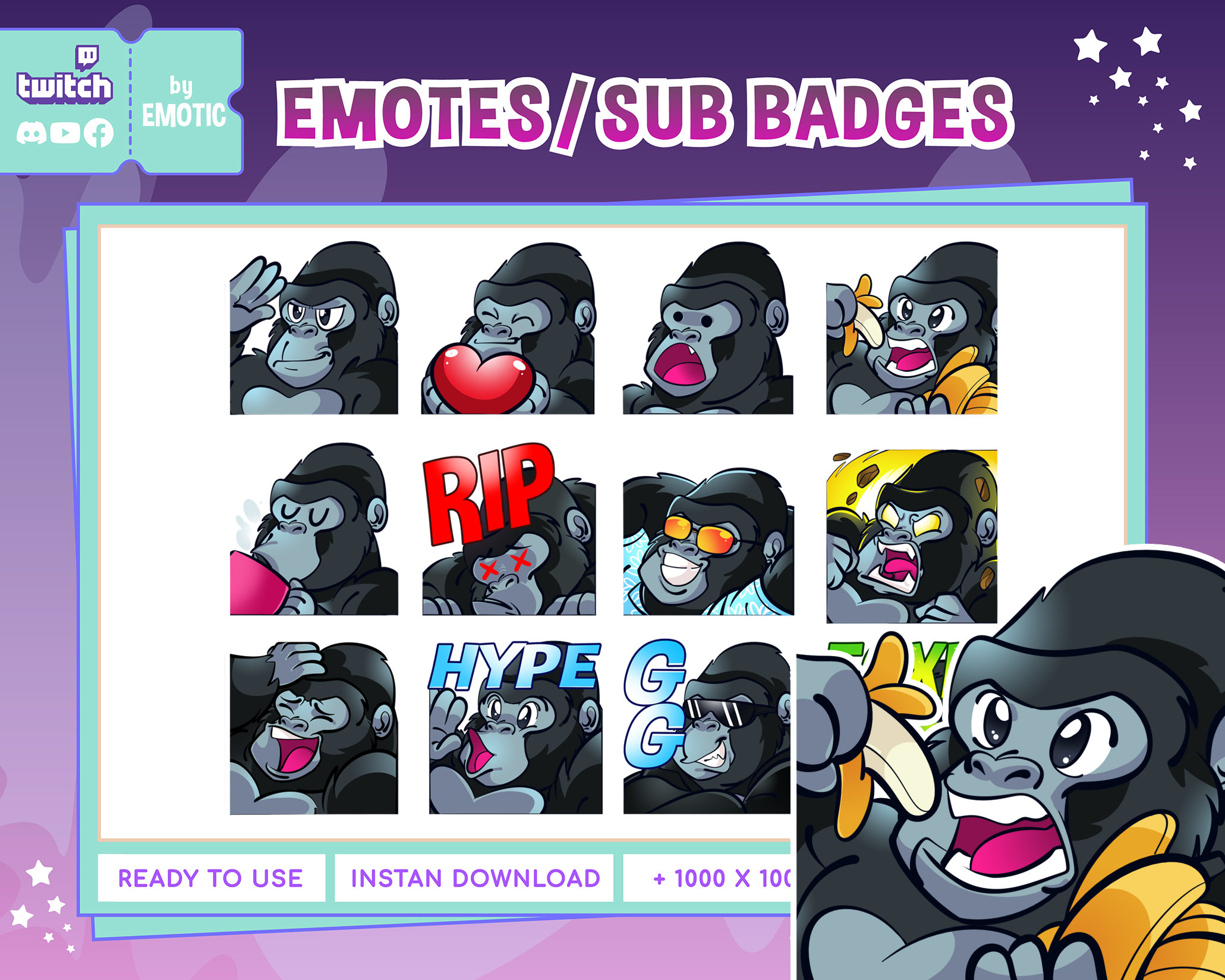 Gorilla Twitch Emotes Animal Twitch Emotes Stream and Gaming Discord