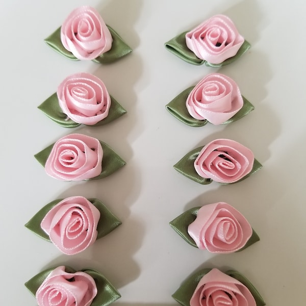 Pink Satin Rosebud Flower Embellishment-GB51635.563.117 pkg contains 10 rosebuds
