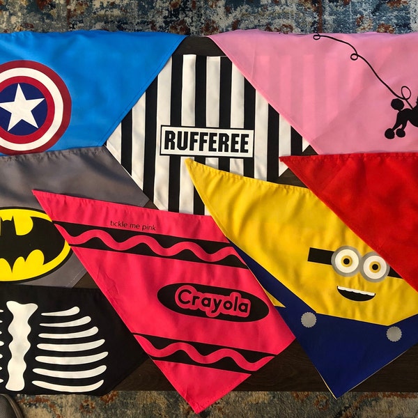 Bandanas de costume d’Halloween pour chien | Super-héros | Rufferee | Crayons | Minions | Squelette