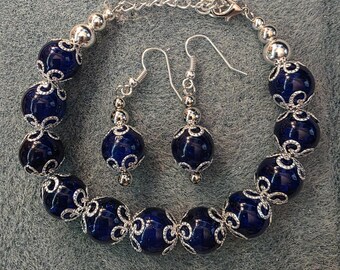 Handmade Glass Bead Bracelet and Earrings