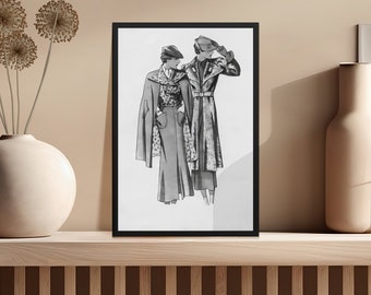 Fashion Illustration 1930s Wall Art, Printable Digital Download, DIY Home Decor, Classic Black and White Antique Artwork