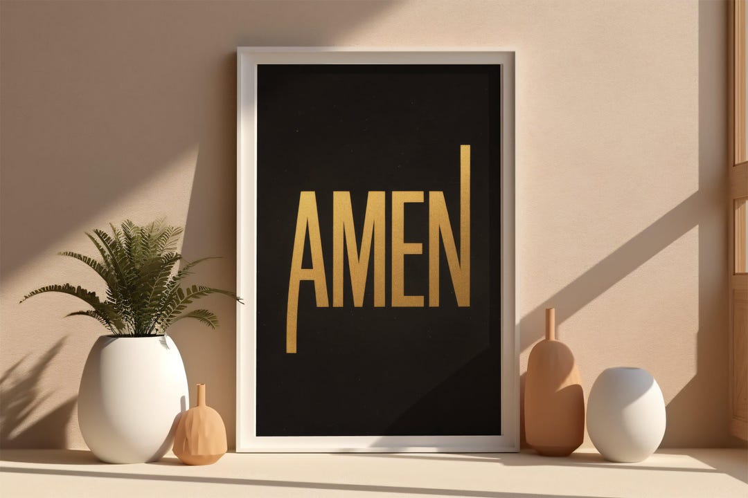 Inspirational Amen Typography Wall Art, Gold Lettering on Black ...