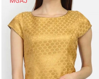 Made To Order Gold Chanderi Silk Long Kurti Blouse For Women,Indian Ethnic Wear,Saree Kurti Skirt Top,