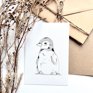 Carte pingouin, originale dessinée à la main