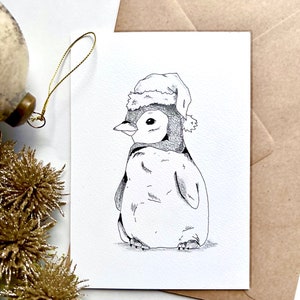 Christmas Pinguïn card, Original hand drawn