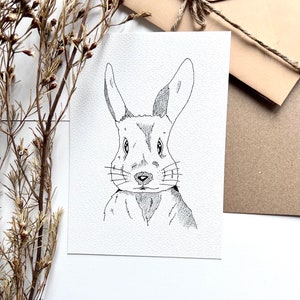 Cartão de coelho, original desenhado à mão