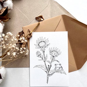 Flower frog card, Original hand drawn