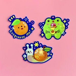 Orangefarbene Friends Stickers Süßer Frosch, Schnecke oder Obst Sticker