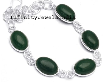 925 sterling silver plated Natural Green Onyx Gemstone Bracelet, Wholesale Lot !! Handmade Bracelet, Chunky Jewelry, Bohemian Jewelry, Gift