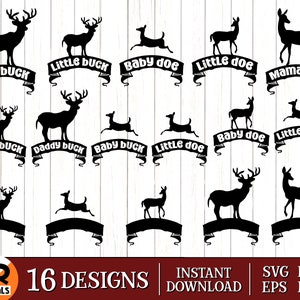 Deer Family SVG-bundel, Big Daddy Buck Little Buck, Mama Doe Baby Doe, Bijpassende familie-outfit, mama papa en baby, Cricut, cut file, Eps Png
