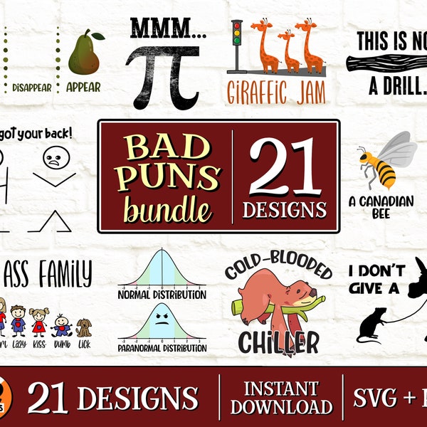 Bad Puns and Dad Jokes Svg Design Bundle, Papa Humor, Punny Humor Outfit, Lustige T-Shirts, Dumb Humor, Gags, Memes, Digital Cut File, Svg Png