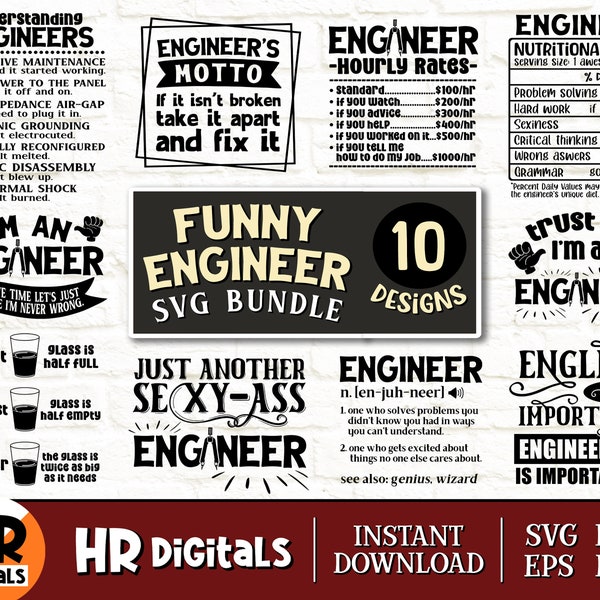 Funny Engineer SVG Bundle, Engineering Humor, Math Nerd, Physics Geek, Engineer Graphic, Funny Engineering Gift, Cricut, Crafts, Png Eps Dxf