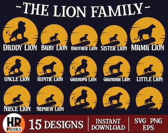 Lion Family SVG Bundle, Daddy Lion Mama Lion Baby Lion, Matching Family Outfit, Dad, Mommy And Me, Family Gift, Digital Cut File, Png Eps