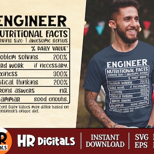 Ingenieur SVG, Grappige Engineering Humor SVG, Ingenieur Nutritionele Feiten Sheet, Engineering Student Leraar Gift, Ambachten, Cricut, Png Eps Dxf