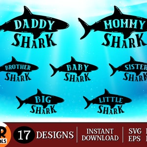 Shark Family SVG Bundle, Funny Matching Family Set SVG, Daddy Shark, Mommy Shark, Mom Dad And Baby, Cricut, Crafts, Silhouette, Dxf Png Eps