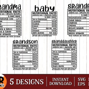 Nutritional Facts SVG, Matching Grandma Grandpa Baby Granddaughter Grandson SVG Bundle, Funny Nutrition Fact Sheet, Cut File, Eps Png Dxf