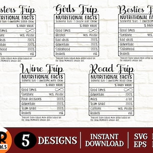 Girls Trip Voedingsfeiten SVG Bundel, Zussen Trip, Besties Trip, Road Trip, Wijnreis, Grappige Voeding Fact Sheet, Ambachten, Png Eps Dxf