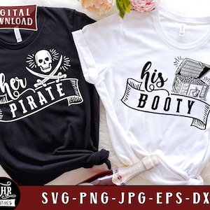 彼女の海賊と彼の戦利品 SVG、面白いカップルのクルーズ SVG、かわいいお揃いのセーリングカップル、ロマンチックな海 SVG、愛、Png Svg Dxf Jpg、クリカット、工芸品