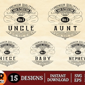 Zia, Zio, Nipote, Nipote, Funny Vintage Whiskey Label SVG Bundle, Matching Family Set SVG, Auntie Life, Cool Uncle, Cricut, Dxf Png Eps
