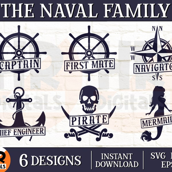 Matching Naval Family Bundle, Svg Png Eps, Captain First Mate Mermaid Pirate, Sailing Family Outfit Set, Daddy And Me, Digital Cutting File