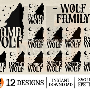 Wolf Family Svg Design Bundle, Wolf Pack, Png Svg Eps Dxf, Cricut, Digital Files, Animal Family Outfit, Matching Family Shirt Set, Mama Wolf