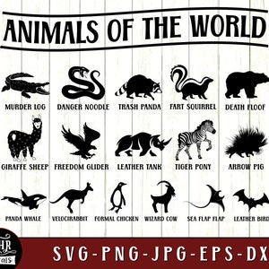Animals of the World SVG Bundle, Funny Animal Names SVG, Animal Humor, Dad Jokes, Funny Home Decor, Sarcasm, Cricut, Crafts, Eps Png Dxf Jpg