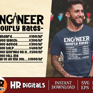Engineer SVG, Funny Engineering Humor SVG, Engineer Hourly Rates, Engineering Student Gift, Engineering Teacher, Crafts, Cricut, Png Eps Dxf