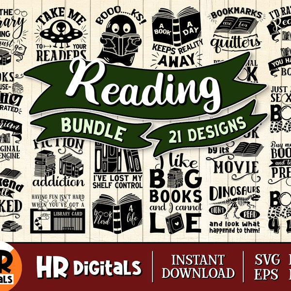 Reading SVG Bundle, Funny Book Bundle, Book Lover, Bookworm Humor, Reader Nerd, Library Geek, Librarian Gift, Png Eps Dxf, Cricut, Crafts