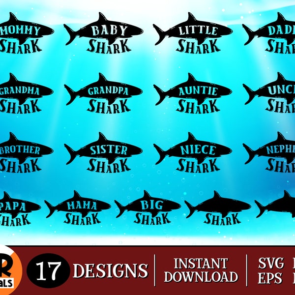 Matching Shark Family SVG Bundle, Daddy, Mommy, Baby, Brother, Sister, Grandma, Grandpa, Aunt, Uncle, Shark SVG, Cricut, Crafts, Dxf Png Eps