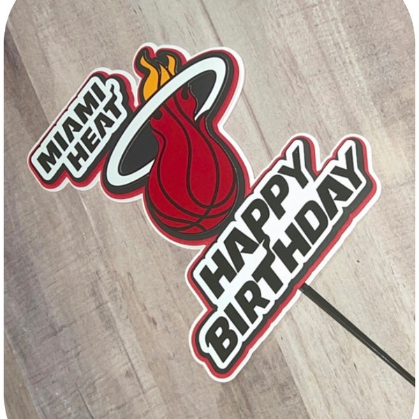 Miami Heat Cake Topper/4D effect and 6 Cup Cake Toppers, Miami Cake Topper, Miami Heat